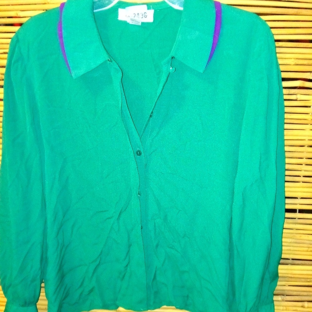 Cambridge Spirit Green Purple Blouse Sz 4